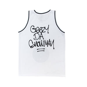 GEEZY DA SNOWMAN MESH BASKETBALL JERSEY: WHITE